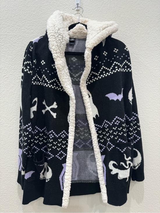 Disney Sweaters - Disney Nightmare Before Christmas Hooded Cardigan Sherpa XL Halloween Goth